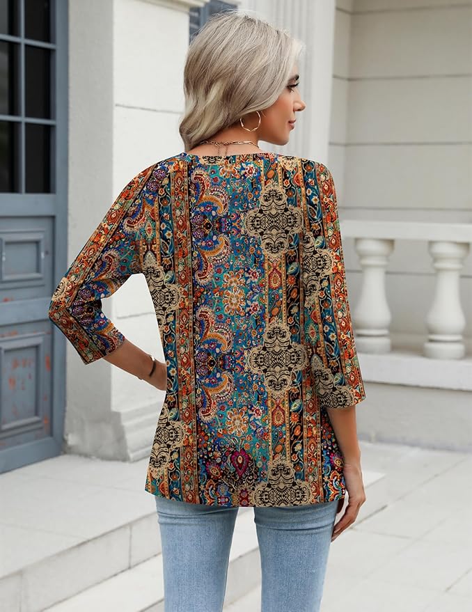 Zeagoo 3/4 Length Sleeve Womens Tops Casual V Neck Shirts Soft Basic Tees Business Work Blouses