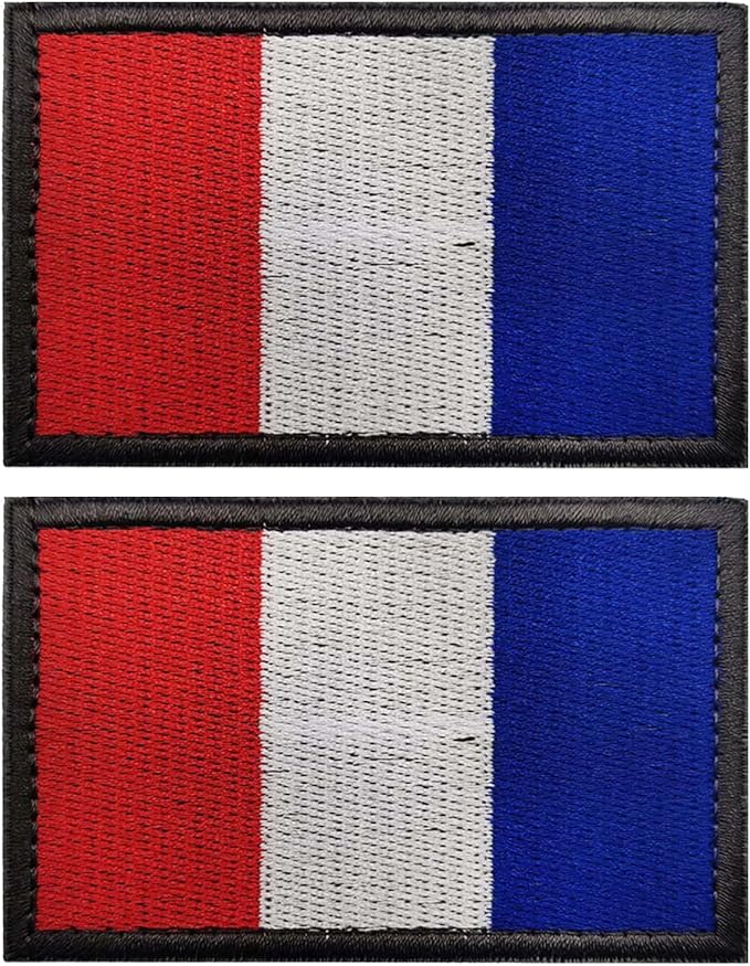 EmWoot 2PCS French Flag Patch Embroidered Morale Patch Military Tactical Patches Hook and Loop(Grey Border)
