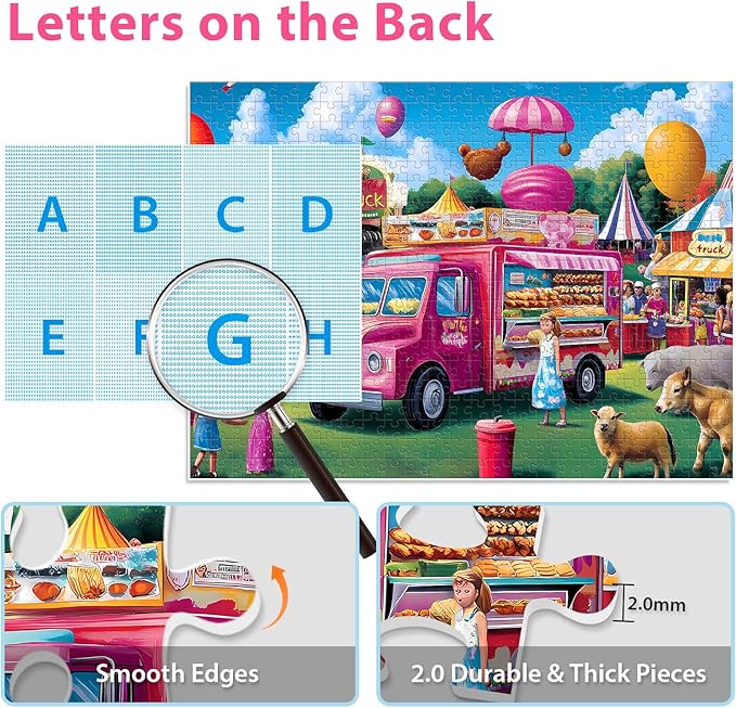 500 Piece Puzzles for Adults, Pink Burger Truck at Amusement Park Puzzle, Recycled Cardboard Jigsaw Puzzle 500 Pieces Vivid Colors, Challenging Puzzles Game Fun Gift for Teens Seniors 20.5 x 15in
