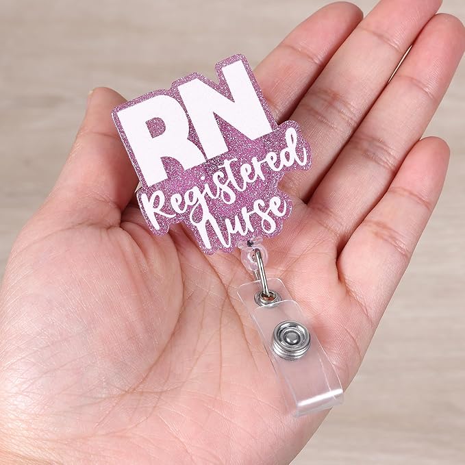 Funny RN Badge Reel, Cute Pink Retractable ID Card Badge Holder, Name Tag Work Badge Clip for ER Night Shift Nurse Nursing Student, Nurse Gifts, RN Graduation Gifts