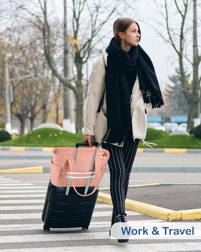 TOPDesign Puffy Tote Bag for Women with Cup Holder & Laptop Compartment & Cosmetic Bag & Trolley Sleeve for Work, Travel