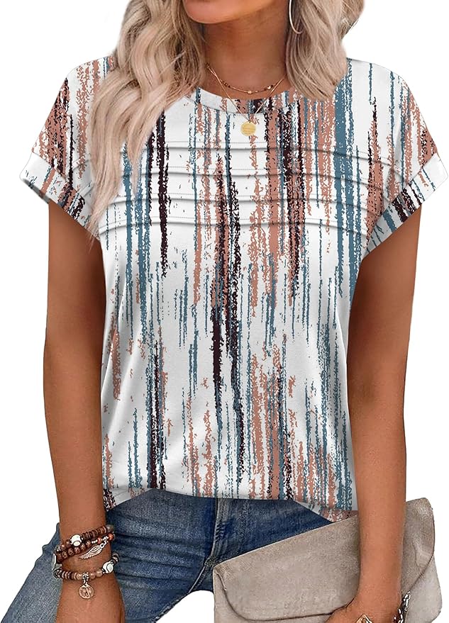 WEESO Womens Summer Tops Trendy 2026 Cap Sleeve T Shirts Crew Neck Pleated Front Beach Vacation Clothes Fashion