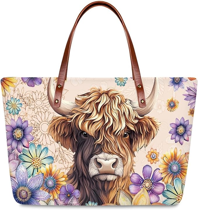 Womens Zip Up Tote Handbag Daisy Print Large Capacity Tote Purse Handbag Big Tote Bag Purse For Work Laptop