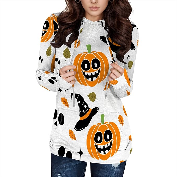 domirica Halloween Womens Pullover Sweatshirts Trendy Drawstring Fall Sweatshirt Halloween Best Gift For Wife And Daughter