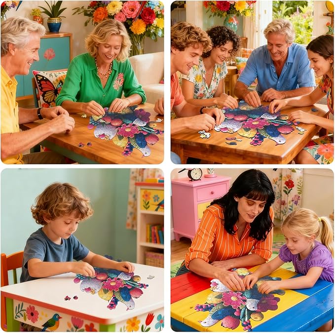 MEATRN Wooden Puzzles for Adults - Flowers & Birds Wooden Jigsaw Puzzles, 497 Pcs Laser-Cut Wood Puzzle Adults, Relaxing Mindful Puzzle Game, Unique Gift for Family and Friends, 14.6x17.7in