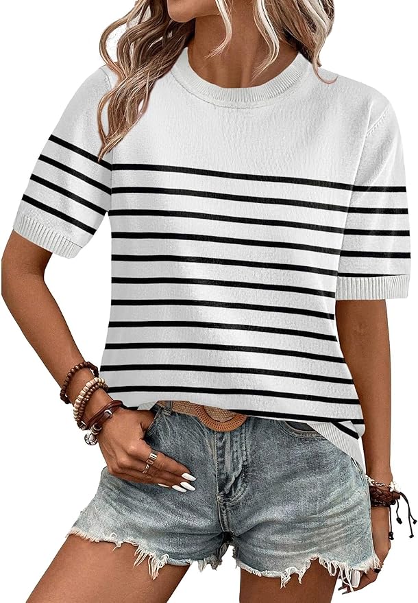 Zeagoo Womens Summer Short Sleeve Tops Crew Neck Lightweight Pullover Sweaters Loose Dressy Casual Blouse Basic Clothes