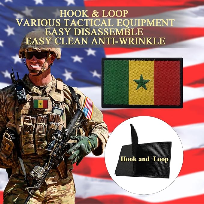 EmWoot 2PCS Senegal Flag Patch Embroidered Morale Patch Military Tactical Patches Hook and Loop