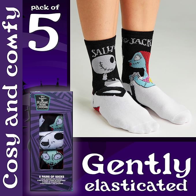 Disney Socks for Women and Teens, Pack of 5 or 6, US Size 4‑9, Soft and Breathable Novelty Socks Cozy Gifts for Women