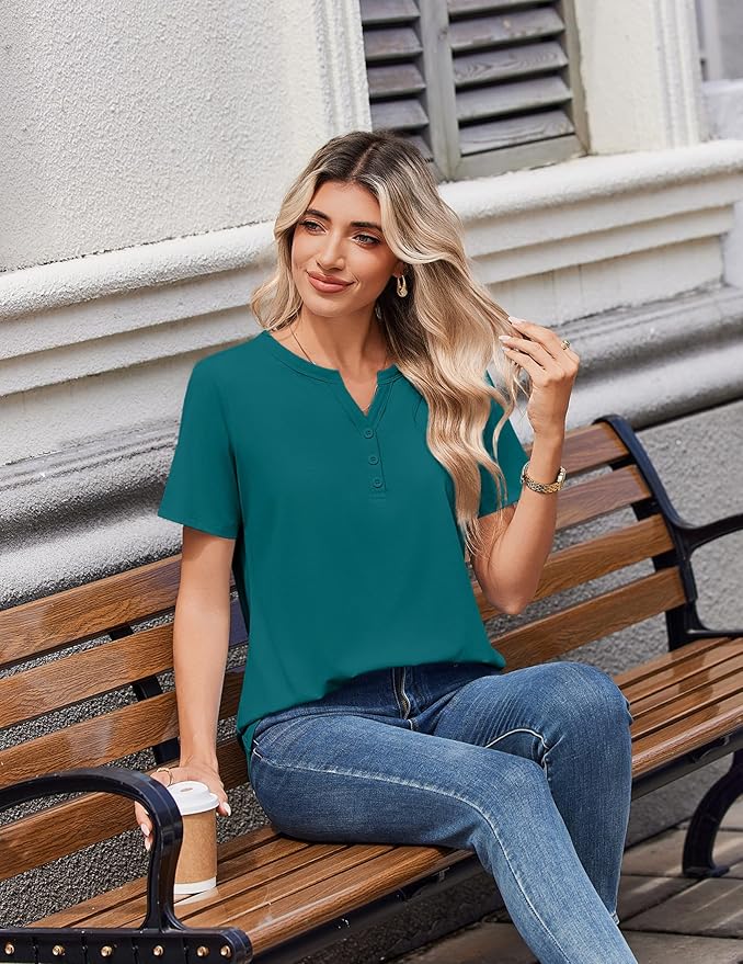 Zeagoo Womens Summer Tops V Neck Short Sleeve Shirts Dressy Casual Blouse Spring Vacation Tshirts Clothes