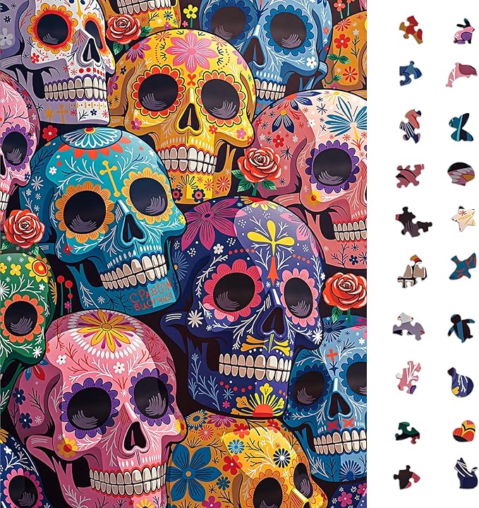 Naturelish 1000 Piece Puzzle for Adults, Colorful Floral Skull Artwork with Matte Finish, Color-Coded Back for Easy Sorting, Vibrant Art Puzzle for Adults, 19.25 x 26.65 in