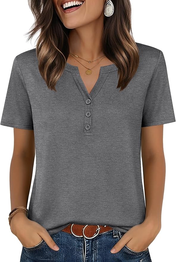 Zeagoo Womens Summer Tops V Neck Short Sleeve Shirts Dressy Casual Blouse Spring Vacation Tshirts Clothes