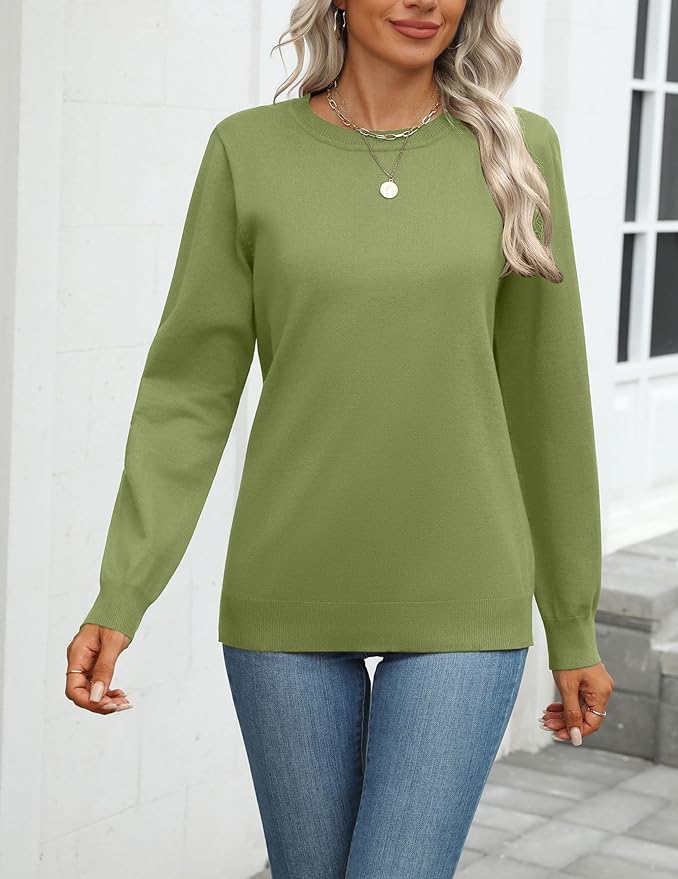Zeagoo Womens 2026 Fall Sweaters Long Sleeve Tops Classic Crew Neck Pullover Sweaters Loose Dressy Casual Basic Clothes