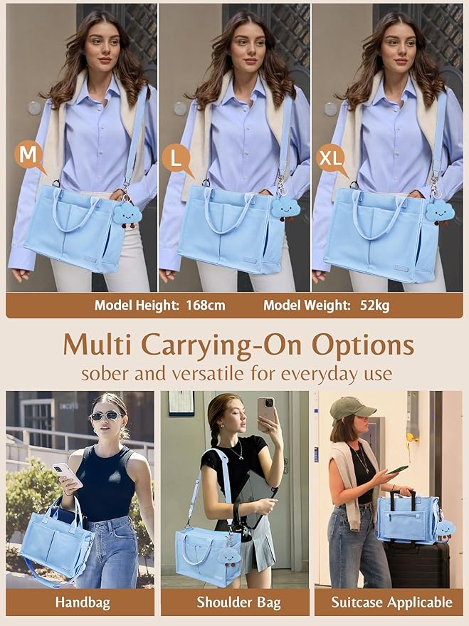 BESBESME Canvas Tote Bag for Women with Zipper & Compartments– Large Work & College Laptop Tote Crossbody Shoulder Bag