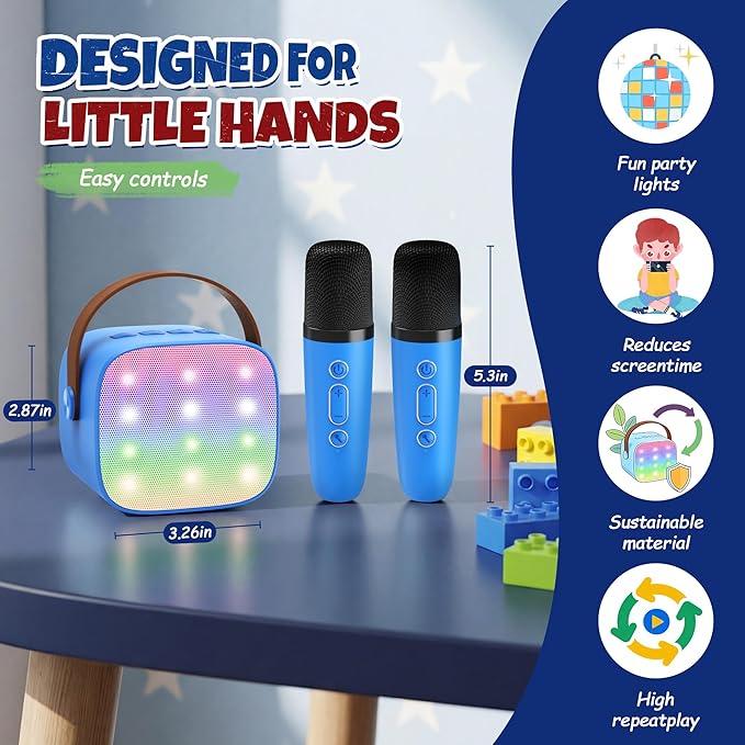 YLL Mini Karaoke Machine for Kids Adults, Portable Bluetooth Speaker with 2 Wireless Microphones, Birthday Gifts Toys for Girls Boys Ages 3, 4, 5, 6, 7, 8, 9,10,11,12+ Years Old Toddler (Royal-Blue)