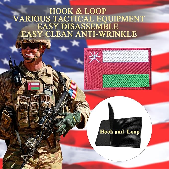 EmWoot 2PCS Oman Flag Patch Embroidered Morale Patch Military Tactical Patches Hook and Loop