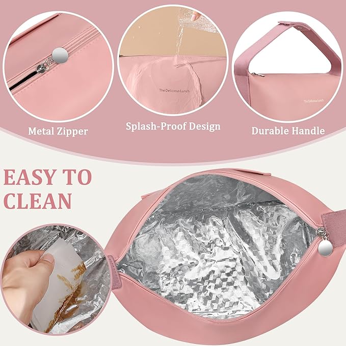 Lunch Bag Set For Women Insulated Leather Woman Lunch Bag With 2 Lunch Box Containers Spoon and Ice Pack Leakproof Reusable High Capacity Lunch Tote Bags for Work, Travel, Outdoor