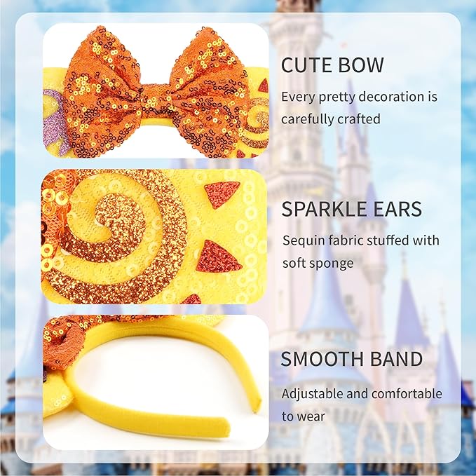 zhezesmila Lion Animal Kingdom Mouse Ears Bow Headband with Scrunchies Rainbow Sparkle Mouse Headband Hair Accessories for Women