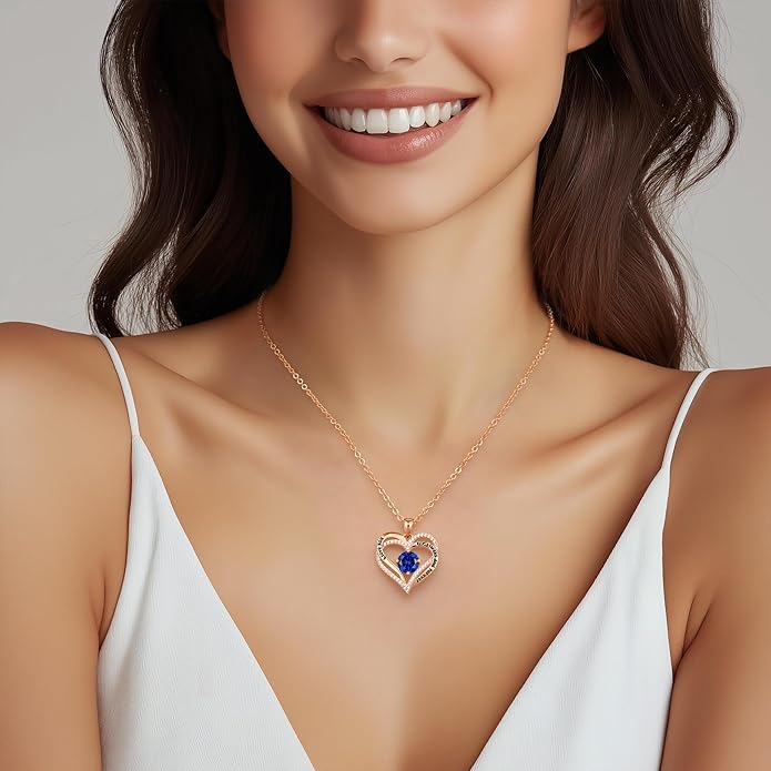 CDE Valentine's Day Gift Forever Love Heart Necklaces for Women, Wedding Anniversary, Birthday Mothers Christmas Day Gifts for Mom, Mother, Wife, S925 Silver Jewelry with Birthstone Pendant