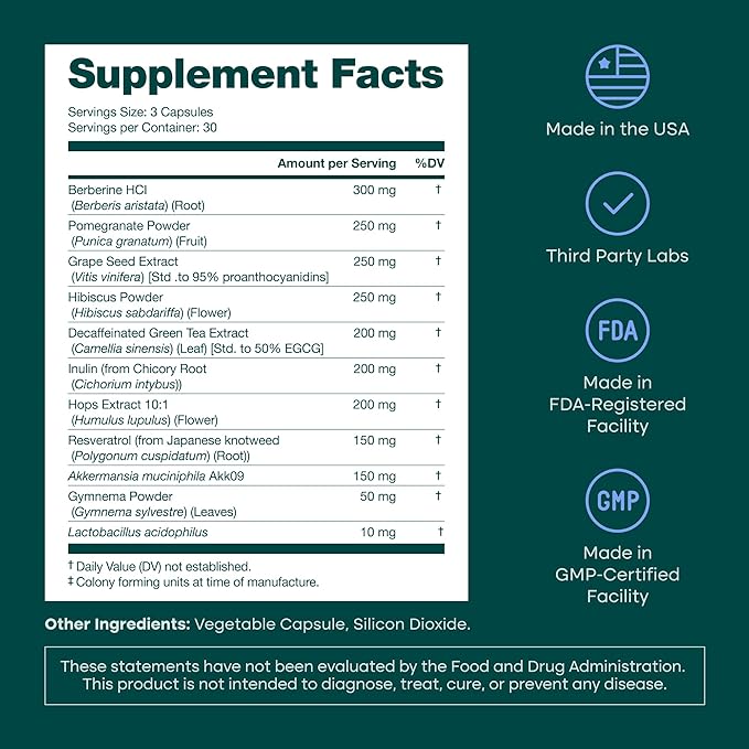 GLP-1 Supplement for Weight Loss & Appetite Control for Men and Women with Akkermansia, Berberine, Inulin, EGCG, Resveratrol, Hops, Polyphenols - Supports Digestion, Hunger, Cravings, Gut Health