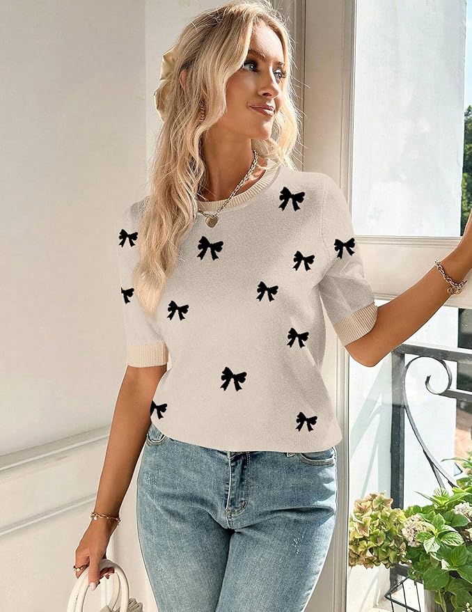 Zeagoo Womens Summer Short Sleeve Tops Crew Neck Lightweight Pullover Sweaters Loose Dressy Casual Blouse Basic Clothes
