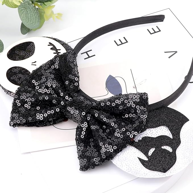 DRESHOW Halloween Mouse Ears Headbands for Women Mouse Ear Headband with Bow Glitter Party Decoration Costume Hair Accessory for Women