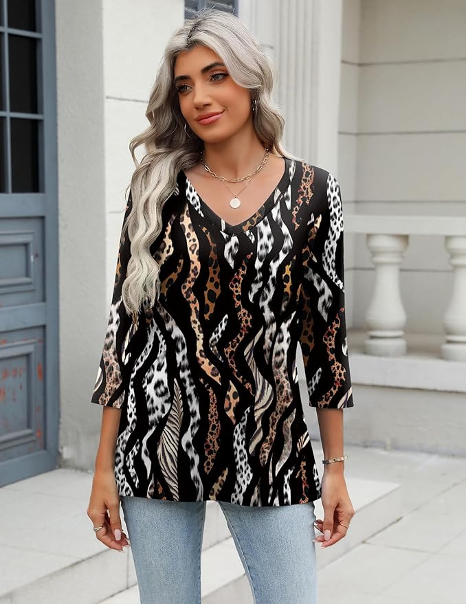 Zeagoo 3/4 Length Sleeve Womens Tops Casual V Neck Shirts Soft Basic Tees Business Work Blouses