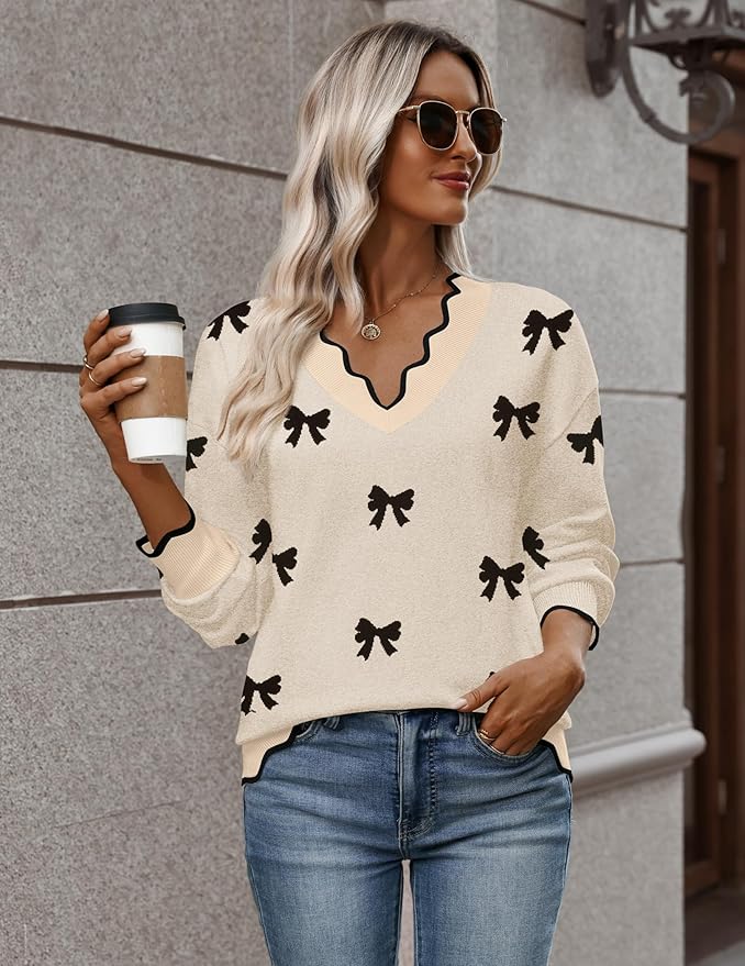 Zeagoo Women's 2026 Fall V Neck Sweater Casual Long Sleeve Lightweight Ribbed Knit Pullover Sweaters Dressy Casual Tops