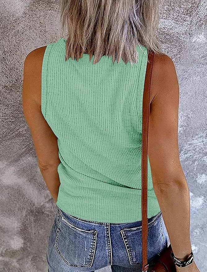 MEROKEETY Women's 2026 Summer Sleeveless Tank Tops V Neck Ribbed Dressy Casual Henley Shirts Button Loose Cami Tees