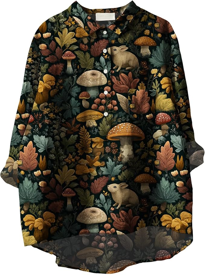 Women Funny Graphic Long Sleeve Floral Blouses Plus Size Button Shirts Casual Cute Vneck Fall Tunic Tops Trendy