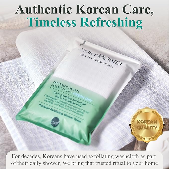 atelier POND Korean Exfoliating Washcloth – Exfoliating Shower Towel Body Scrub Cloth for Deep Cleansing, Dead Skin Removal & Smooth Skin (Fresh Green – Deep Exfoliation)