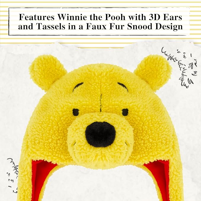 Disney Winnie The Pooh Beanie Hat, Winter Knit Cap with 3D Ears, Yellow
