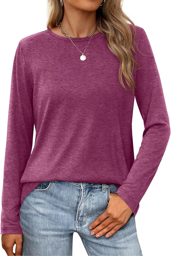 XIEERDUO Long Sleeve Shirts for Women Casual Crew Neck Basic Fall Tops Loose Fit Comfy