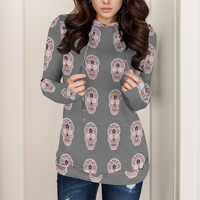 domirica Halloween Sweatshirts For Women Long Sleeve Spooky Graphic Sweatshirts Pumpkin Pullover Halloween Party Club Wear
