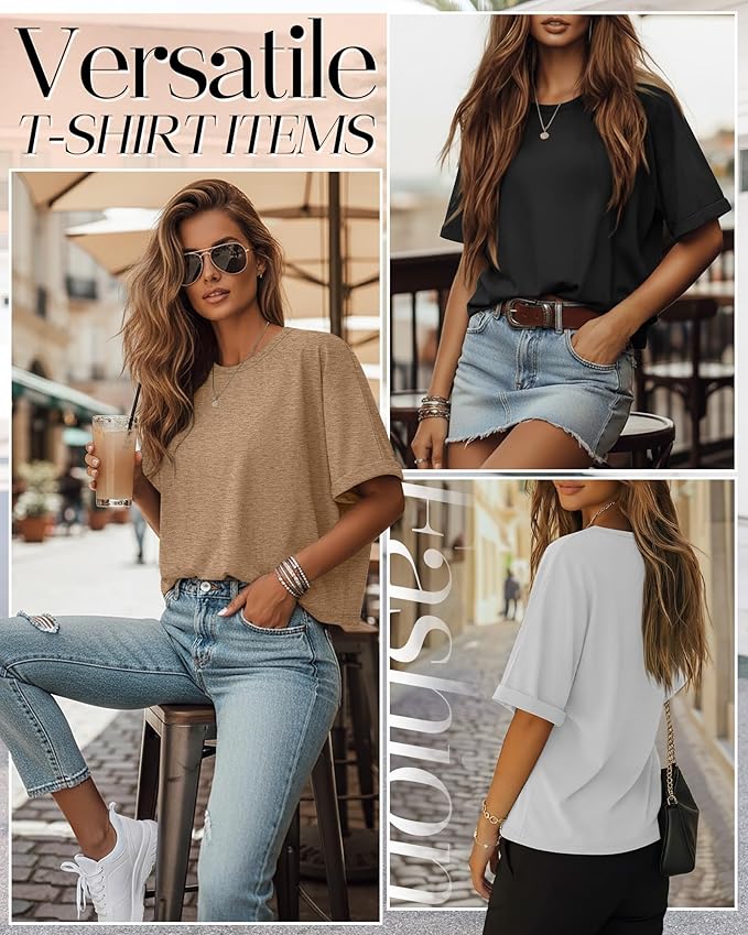 Riyiper 3 Pack Women's Oversized T-Shirt Half Sleeve Summer Tees Casual Loose Fit Crew Neck Basic Tops