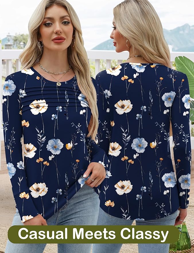 Blouses for Women Dressy Casual Long Sleeve Fall Fashion Tops Trendy Outfits for Work Office Shirts Thicker Clothes