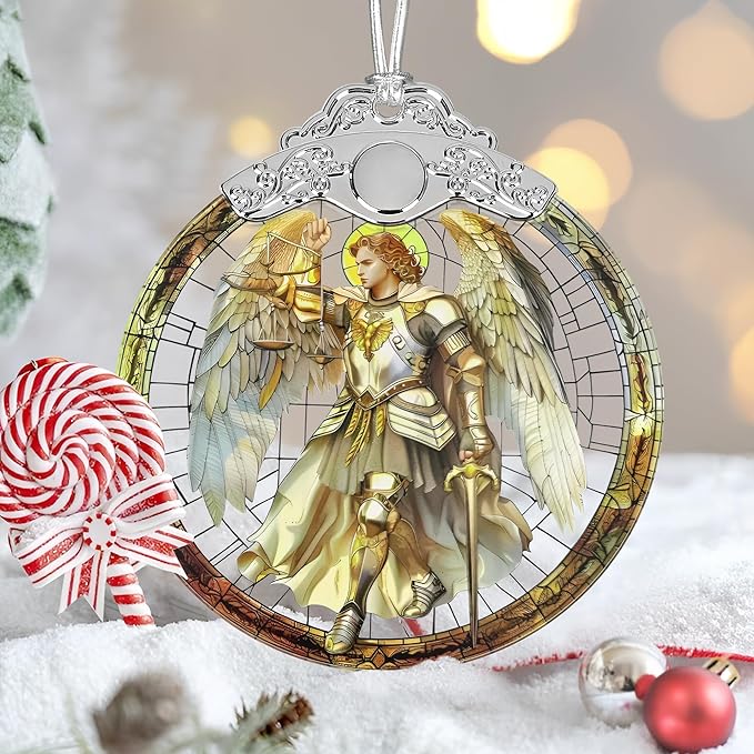 Christmas Ornaments, 3" Stained Glass Christmas Decor, Archangel Michael Ornaments for Christmas Tree, Christmas Tree Decorations, Gifts for Men, Perfect for Holiday Party, Window, Tree, Home Decor