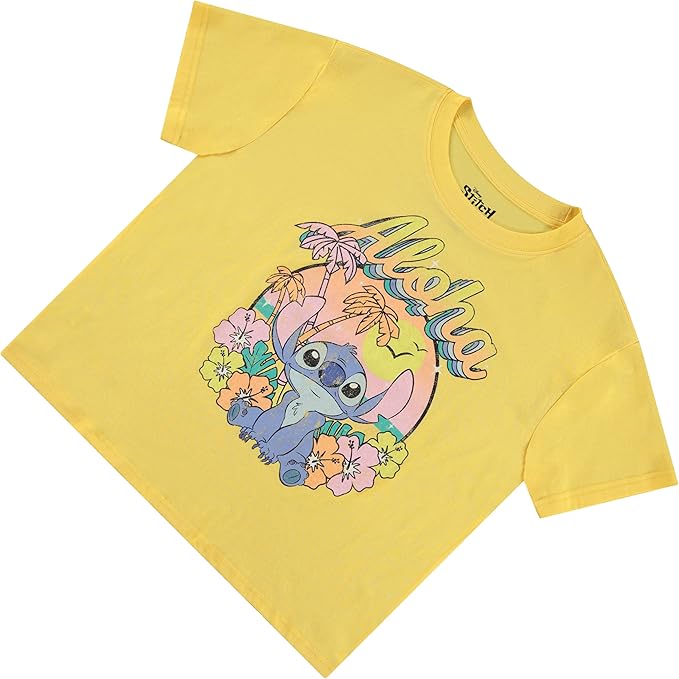 Disney Ladies Lilo and Stitch Shirt - Ladies Classic Lilo and Stitch Tee - Lilo and Stitch Short Sleeve Skimmer Crop Top Tee