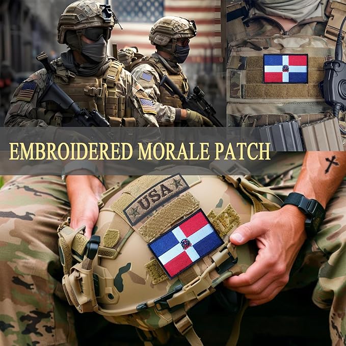 EmWoot 2PCS Dominican Flag Patch Embroidered Morale Patch Military Tactical Patches Hook and Loop