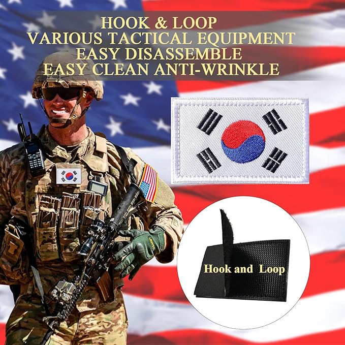 EmWoot 2PCS South Korea Flag Patch Embroidered Morale Patch Military Tactical Patches Hook and Loop