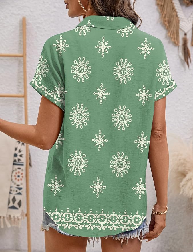 LOMON Women Blouses Spring Summer Tops for Women 2026 Short Sleeve V Neck Dressy Casual Collared Shirts Work Office