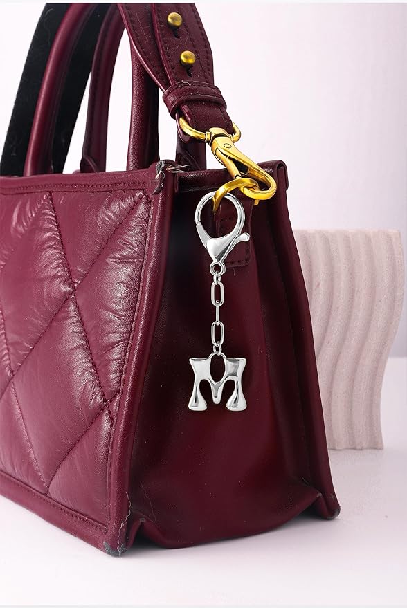 GAOKOXI Gold Bubble Initial Keychain Charm for Women Chunky Bag Purse Charms A-Z Letter Key Chains for Handbag Accessories