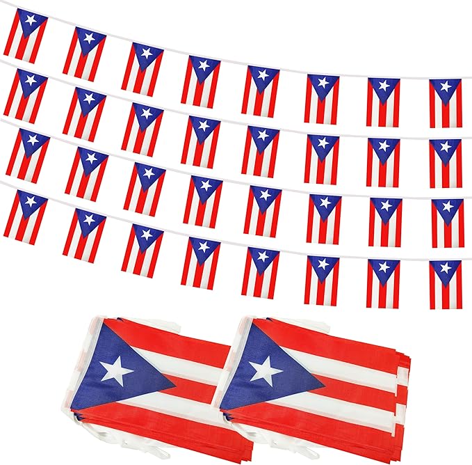 Yamiuo 100 Feet Puerto Rico String Flag, 76 Pcs Puerto Rican Banner Flag, Small Mini World Banner Flags for Sports Events, Bars Decorations, School Festivals, Party Decorations, Celebrations (Puerto Rico)