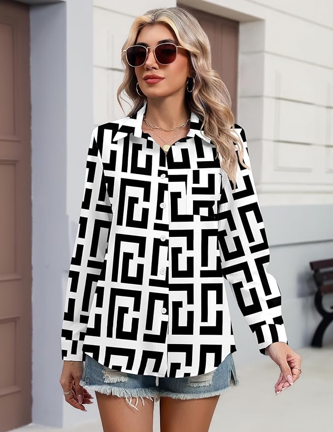HOTOUCH Button Down Shirts for Women Long Sleeve Blouse Dressy Casual Business Work Tops with Pocket