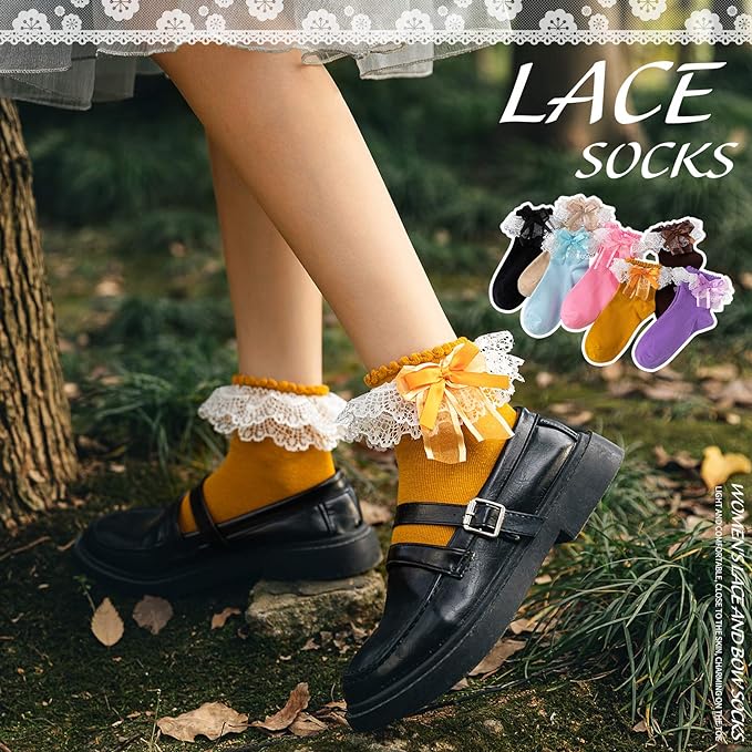 SEMOHOLLI Women Ankle Socks, Lace Ruffle Frilly Comfortable Princess Socks