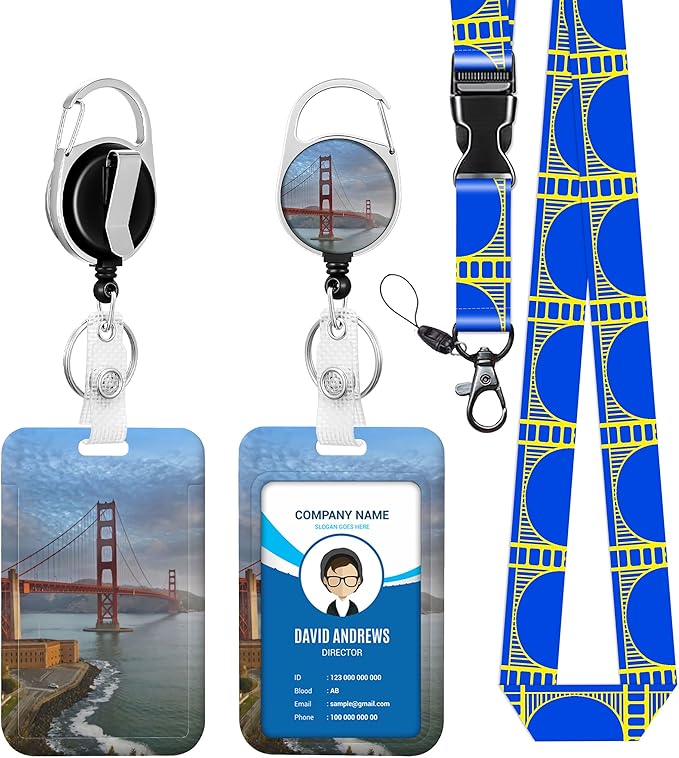 Id Badge Holder with Breakaway Lanyard Bridge View san Francisco Badge Reel Retractable Heavy Duty and Detachable Name Tag Clips Lanyards for Id Badges, Nurse Teacher Office Gifts