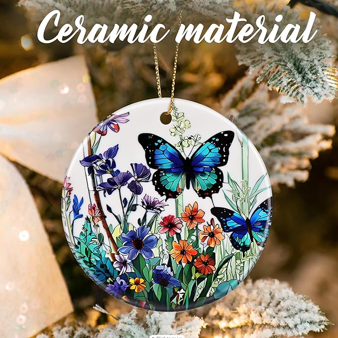 Wildflower & Butterfly Christmas Ornaments: Christmas Tree Ornaments, Holiday Decor, Stocking Stuffers, Gift Ideas, Xmas Gifts, Gifts for Mom & Perfect for Butterfly Lover, Flower Lover