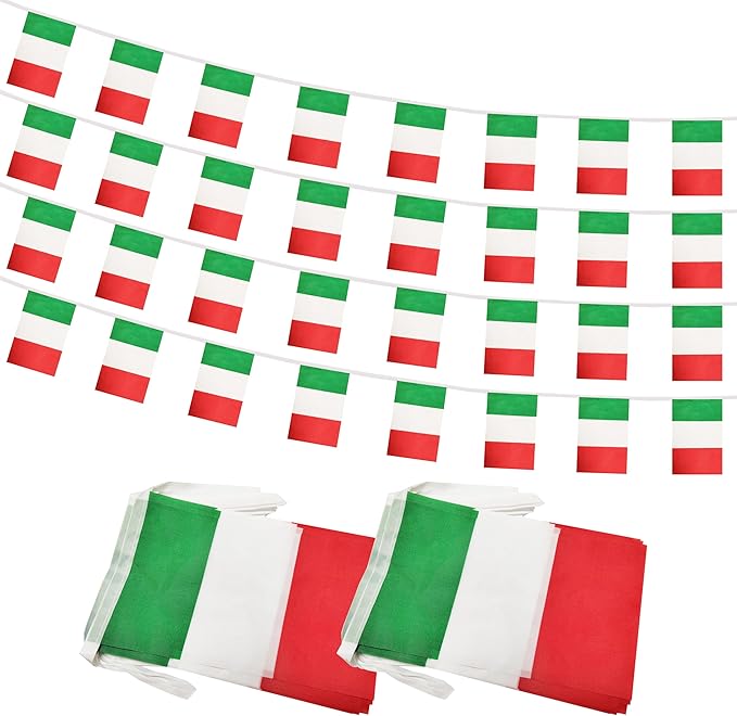 Yamiuo 100 Feet Italy String Flag, 76 Pcs Italian Banner Flag, Small Mini World Banner Flags for Sports Events, Bars Decorations, School Festivals, Party Decorations, Celebrations (Italy)