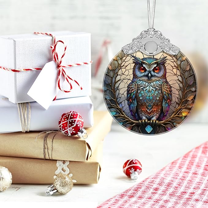 Christmas Ornament, 2025 Ornaments for Christmas Tree, Stained Glass Hanging Ornament, Holiday Ornaments, Unique Gift Idea - Owl