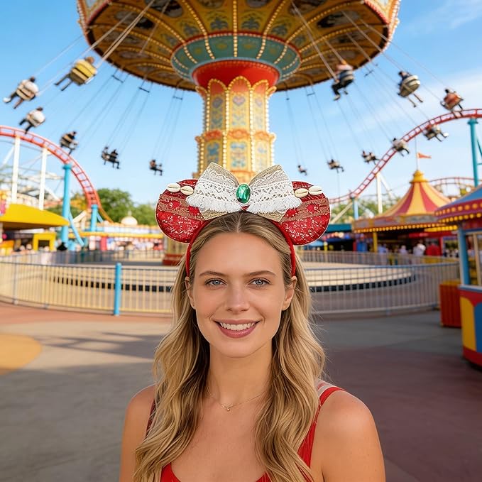 Bmobuo Mouse Ears Headband - Red Ocean Headband for Women, Cosplay Headwear for Princess, Hawaii, Birthday Party