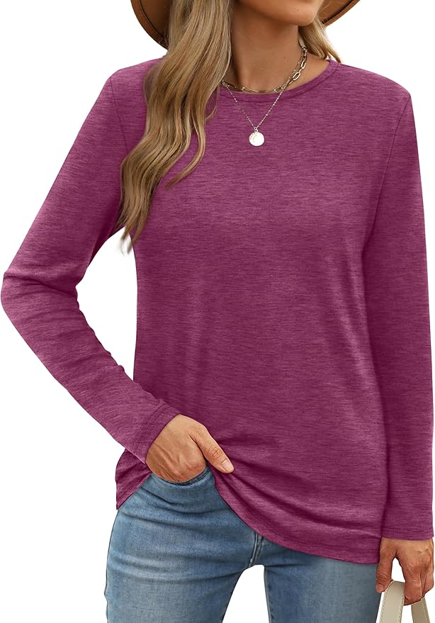 XIEERDUO Long Sleeve Shirts for Women Casual Crew Neck Basic Fall Tops Loose Fit Comfy